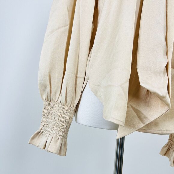 NWOT SEE BY CHLOÉ Tie-Neck Twill Blouse Khaki Size 38/6 Long Sleeves Ruffles - Picture 5 of 13